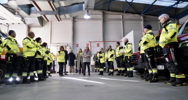 La vicealcadesa y delegada de Seguridad y Emergencias, Inma Sanz, durante el acto celebrado en la base principal del servicio, Base 0, para hacer balance de su actividad durante 2024