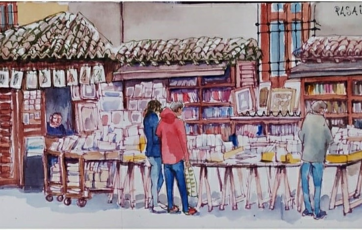 Acuarela de la fachada de la librería San Ginés