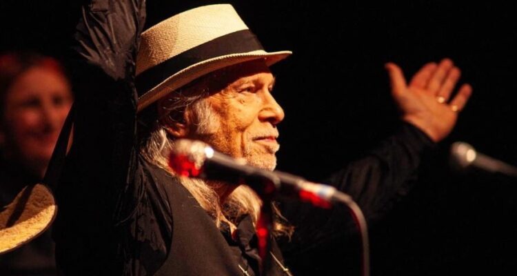 Foto promocional del artista Elliott Murphy, donde se le ve en un escenario con sombrero