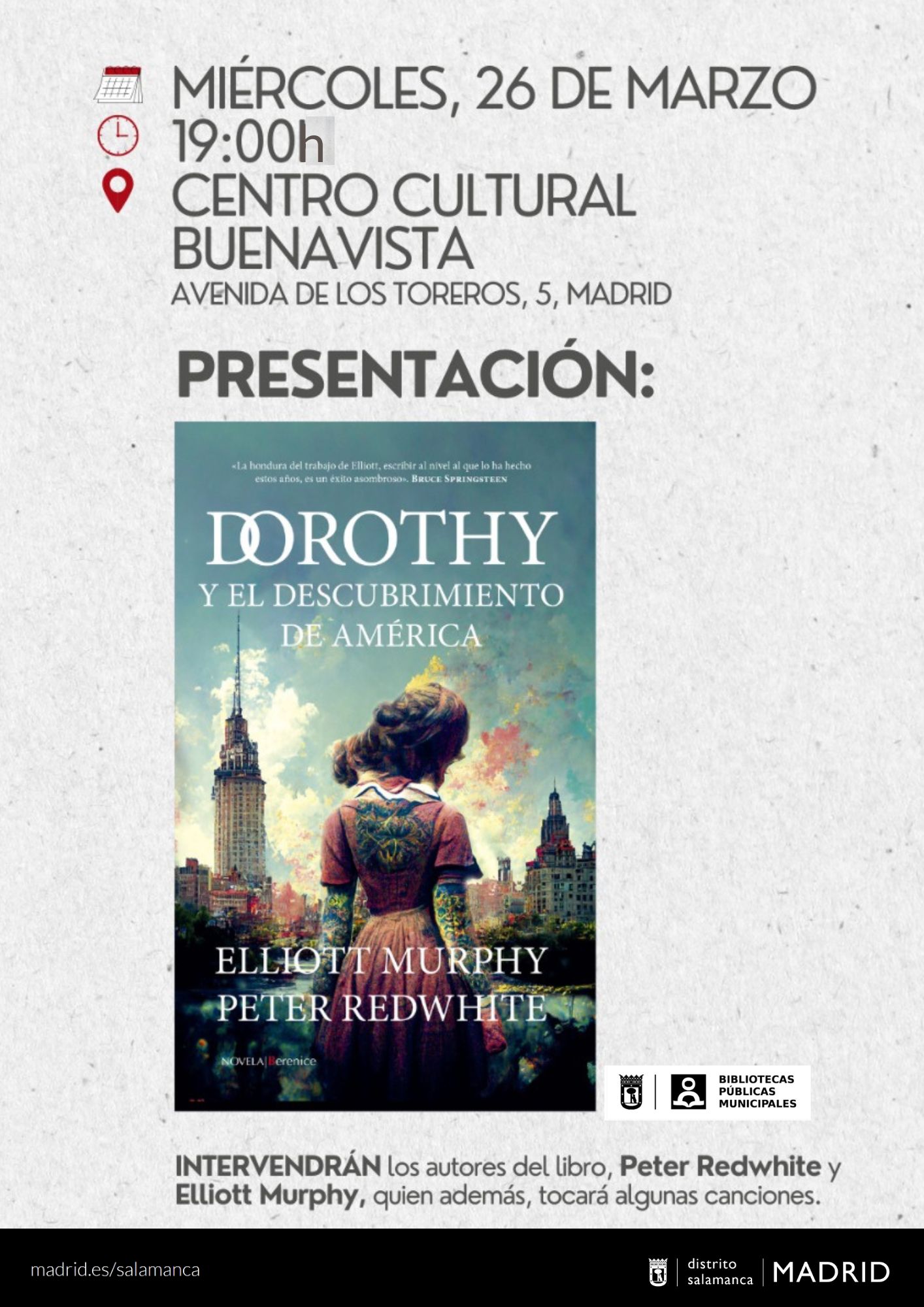 Cartel promocional de la presentación 'Dorothy y el descubrimiento de América' donde se muestra la info del evento