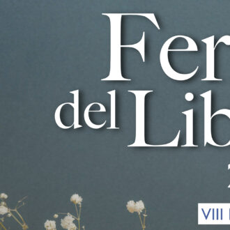 Cartel de la feria del libro con fondo azul