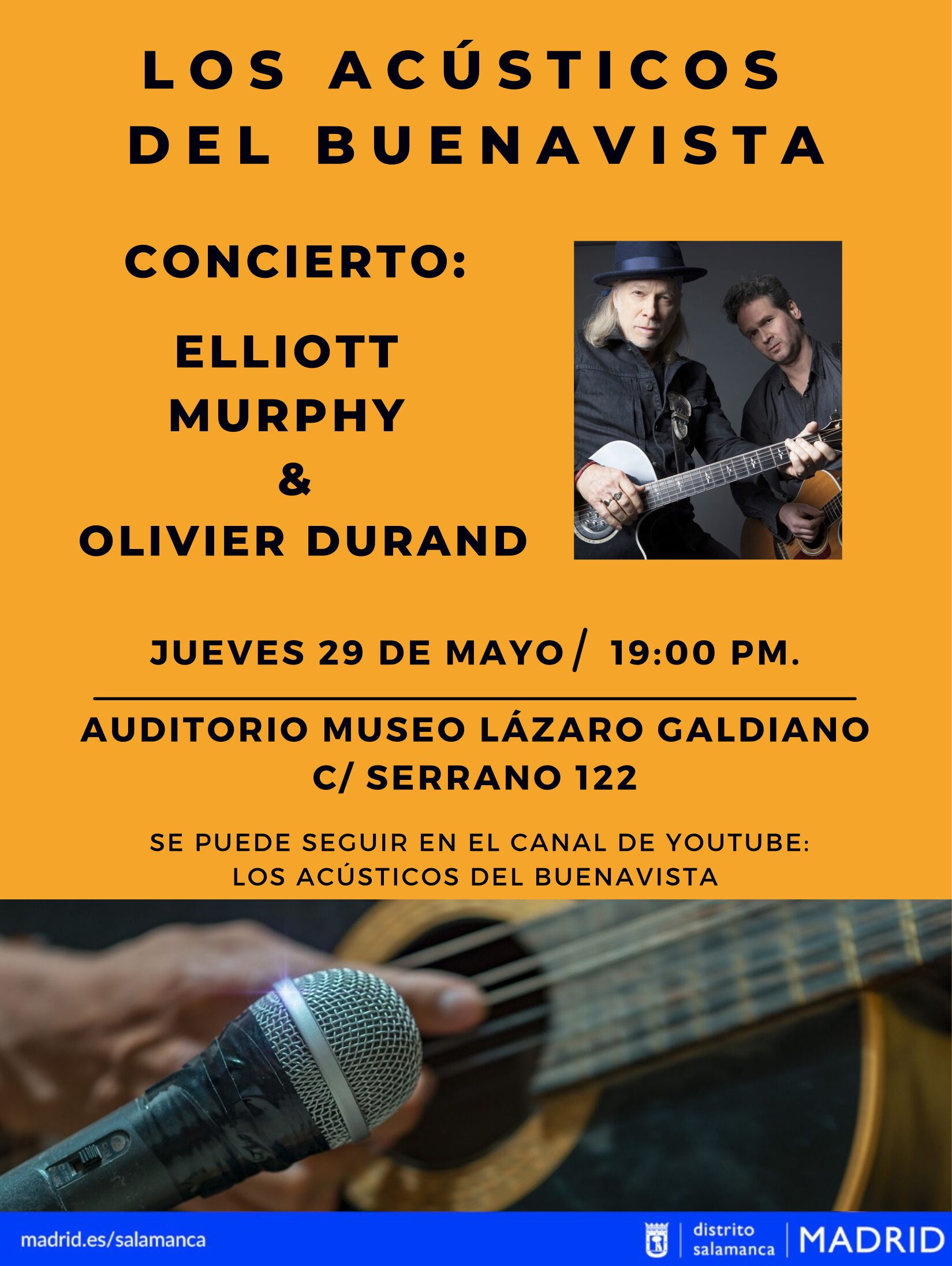 Cartel promocional del concierto de Elliott Murphy y Olivier Durand en los Acústicos del Buenavista