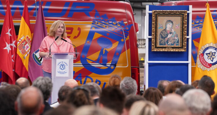 La vicealcaldesa de Madrid y delegada de Seguridad y Emergencias, Inma Sanz, durante el acto institucional con motivo de la celebración de la festividad de Nuestra Señora del Perpetuo Socorro, patrona del servicio de emergencias