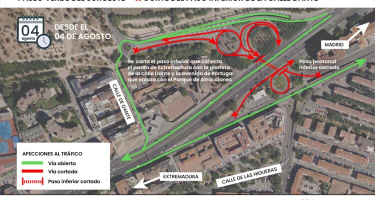 Paseo Verde del Suroeste - Corte del paso inferior de la Calle Dante