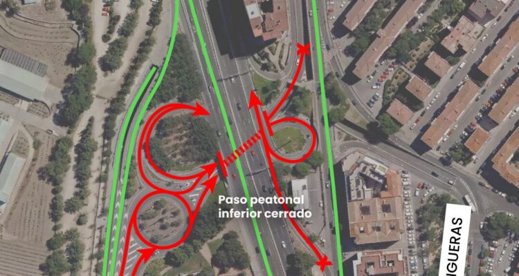 Paseo Verde del Suroeste - Corte del paso inferior de la Calle Dante