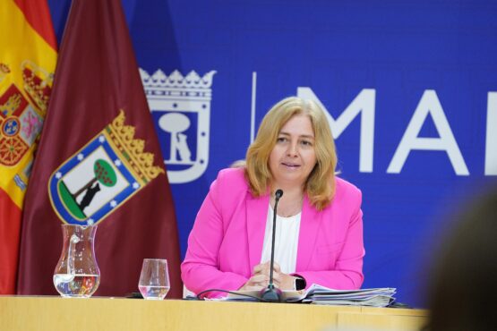 La vicealcaldesa de Madrid y alcaldesa en funciones, Inma Sanz, durante la rueda de prensa de hoy