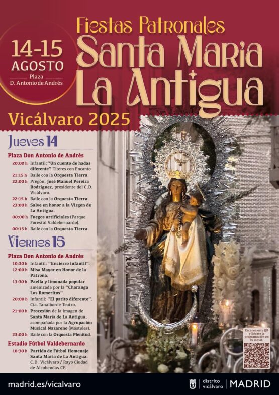 Imagen de la Virgen Santa María La Antigua y texto de la programación