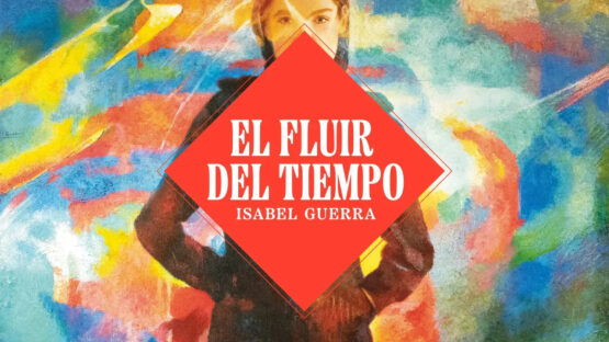 Imagen de una mujer sobre un fondo de colores con el cartel de la exposición