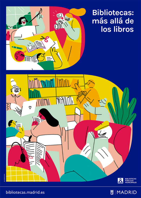 Cartel promocional de las bibliotecas municipales de Madrid