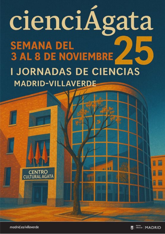 Cartel de cienciAgata, con una ilustración del centro cultural