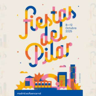 Montaje del cartel de las fiestas del barrio del Pilar 2025