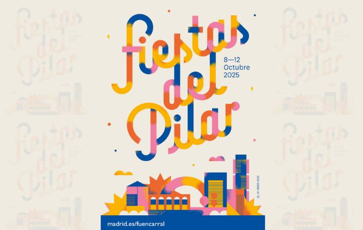 Montaje del cartel de las fiestas del barrio del Pilar 2025