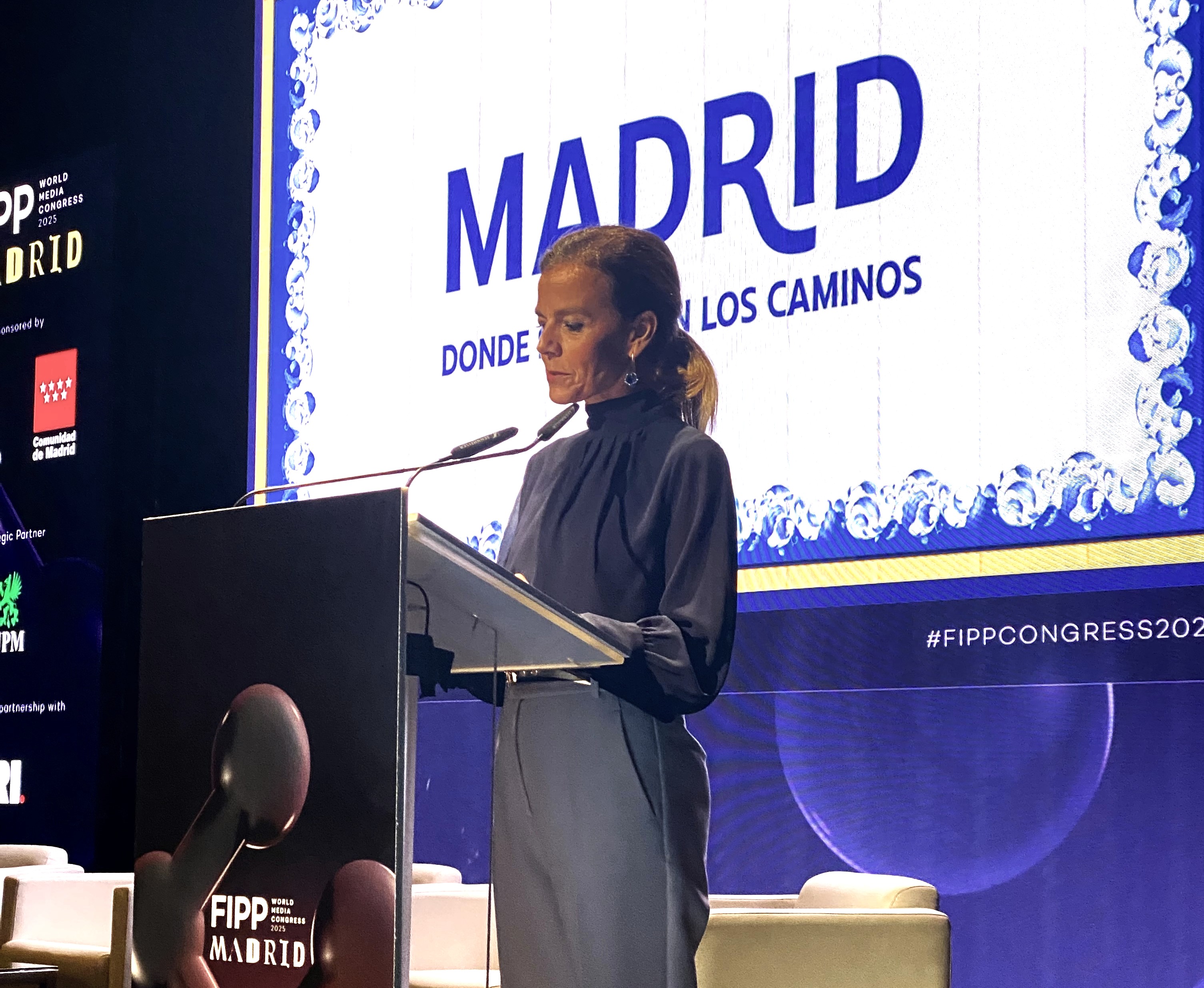 La concejala delegada de Turismo, Almundena Maíllo, durante su intervención en el Congreso Mundial de la Federación Internacional de Editores de Medios (FIPP)