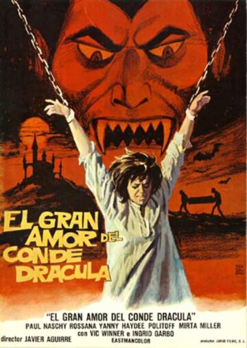 Carátula original de 'El gran amor del Conde Drácula' (The Great Love of Count Dracula, 1973), dirigida por Javier Aguirre y protagonizada por Paul Naschy. © Janus Films