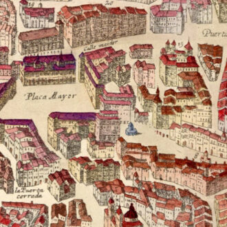 Detalle de la primera representación en mapa de la Plaza Mayor, del plano de Antonio Mancelli