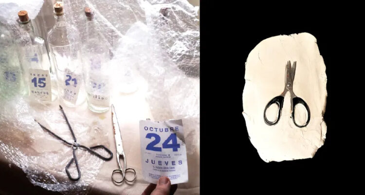 Diario-Calendario (24.10.2013), fotografía / Diario-Estratos (2025), objeto ©Miluca Sanz, VEGAP, Madrid, 2025