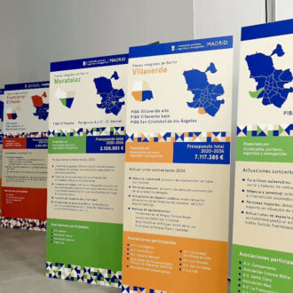 Carteles promocionales de los distintos Planes Integrales de Barrio (PIBA)