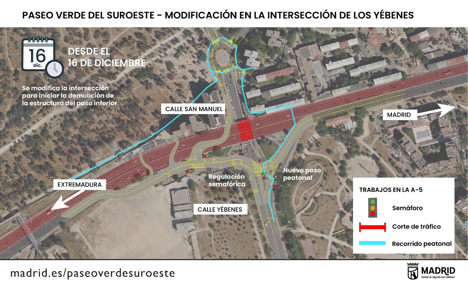 Plano del Paseo Verde del Suroeste-Modificación en la intersección de los Yébenes