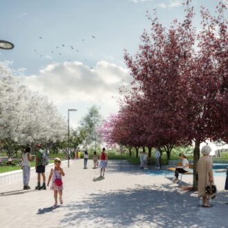 Recreación digital del proyecto modificado de urbanización del entorno de la antigua fábrica de CLESA