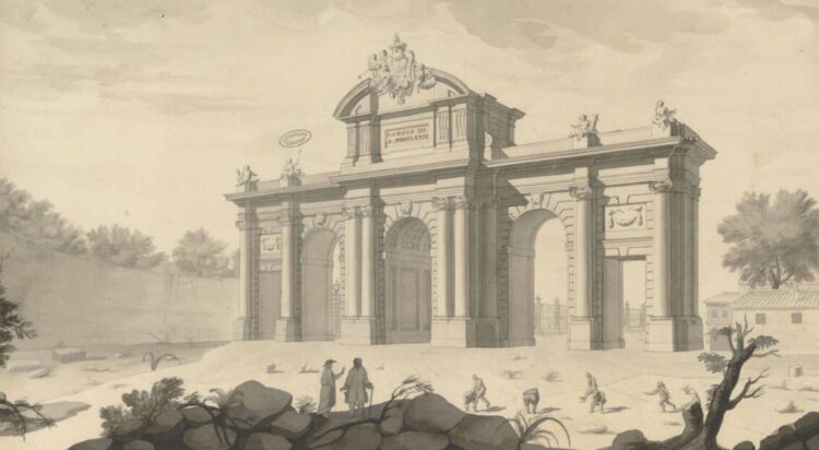 Francisco Sabatini. Perspectiva exterior de la puerta de Alcalá. Álbum de París, Archivos Nacionales de Francia.