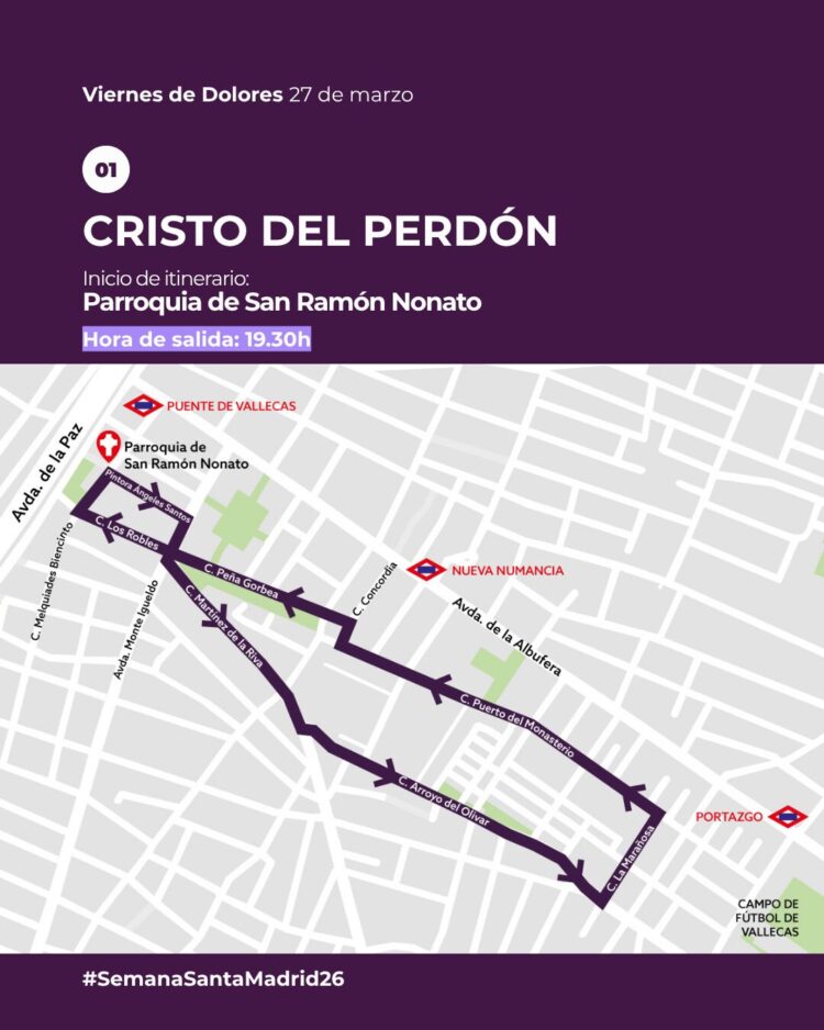 Procesión Cristo del Perdón Puente de Vallecas recorrido mapa Semana Santa Madrid