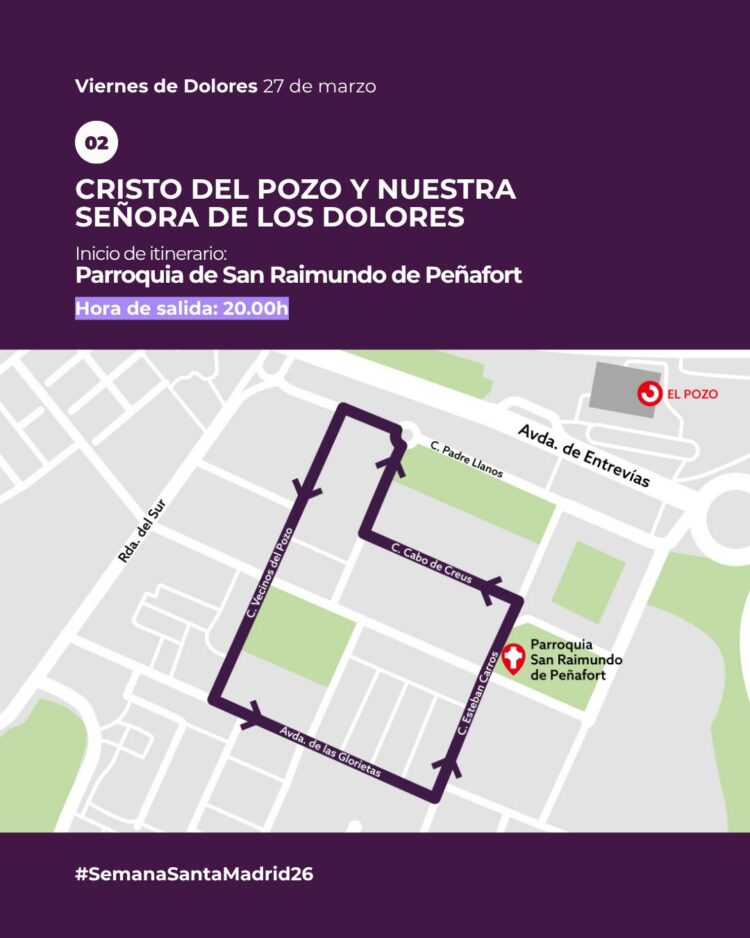 Procesión Cristo del Pozo Nuestra Señora Dolores recorrido Entrevías Madrid mapa