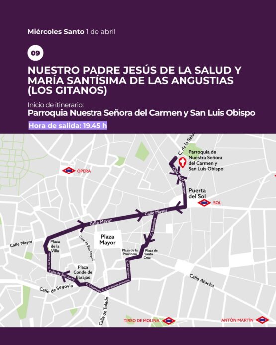 procesión Los Gitanos Madrid recorrido Miércoles Santo parroquia Carmen San Luis Obispo horario