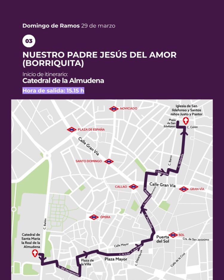 Procesión Borriquita Madrid recorrido Catedral Almudena mapa Semana Santa