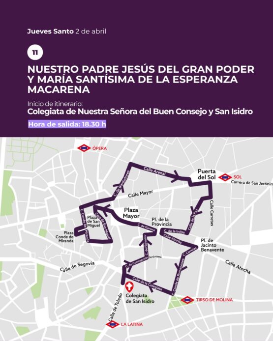 Gran Poder Macarena Madrid recorrido Jueves Santo colegiata San Isidro horario procesión