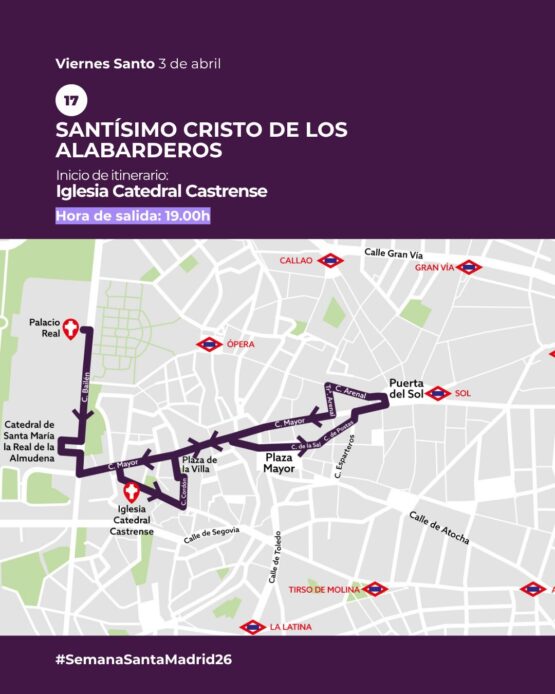 Cristo de los Alabarderos Madrid recorrido Viernes Santo Palacio Real Almudena horario