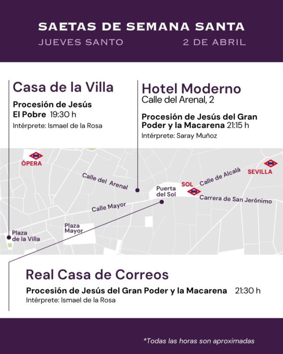 saetas Jueves Santo Madrid Casa de la Villa Hotel Moderno Puerta del Sol horarios