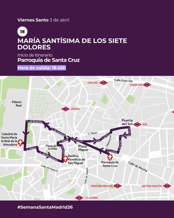 Virgen de los Siete Dolores Madrid recorrido Viernes Santo parroquia Santa Cruz horario