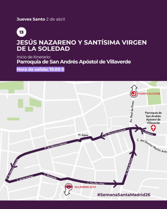 procesión Villaverde Jesús Nazareno Virgen Soledad recorrido Jueves Santo parroquia San Andrés Apóstol
