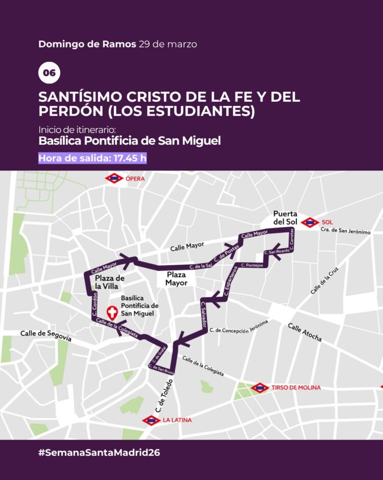 procesión Los Estudiantes Madrid recorrido San Miguel mapa Semana Santa