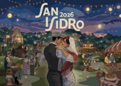 Fiestas de San Isidro 2026 en Madrid con pareja de chulapos bailando chotis