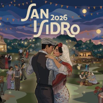 Fiestas de San Isidro 2026 en Madrid con pareja de chulapos bailando chotis