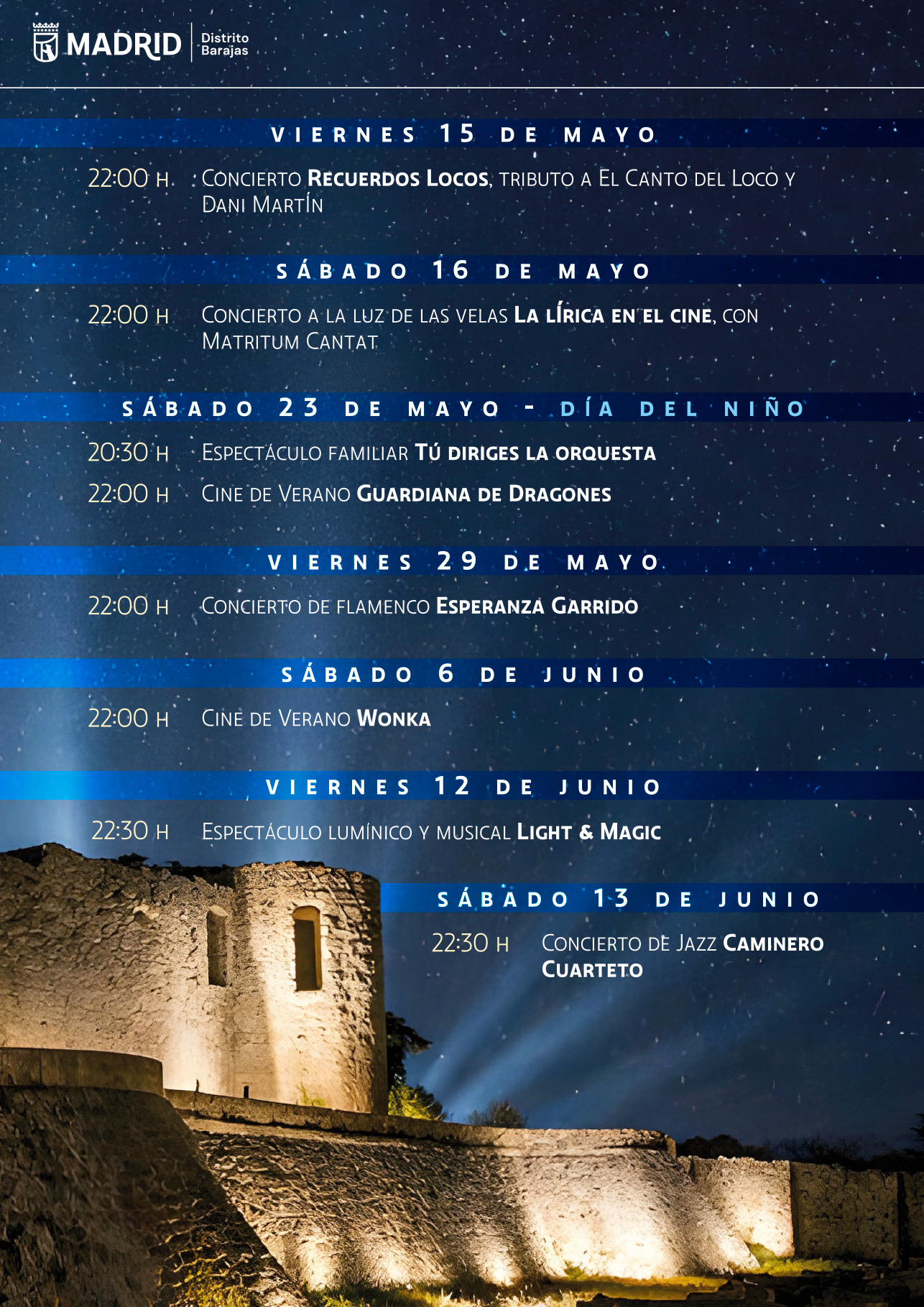 Programación Noches en el Castillo Barajas 