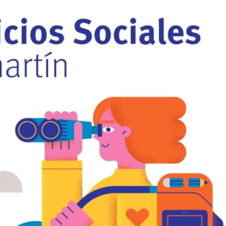 Ilustración de una mujer con unos prismáticos que forma parte del tríptico 'Chamartín Te Ayudamos'