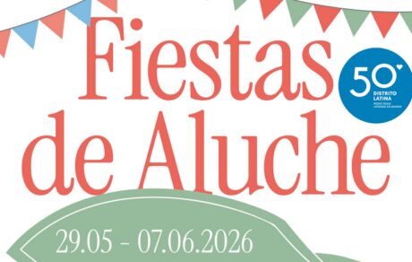 Cartel de las Fiestas de Aluche 2026, del 29 de mayo al 7 de junio, con el sello del 50 aniversario del Distrito Latina