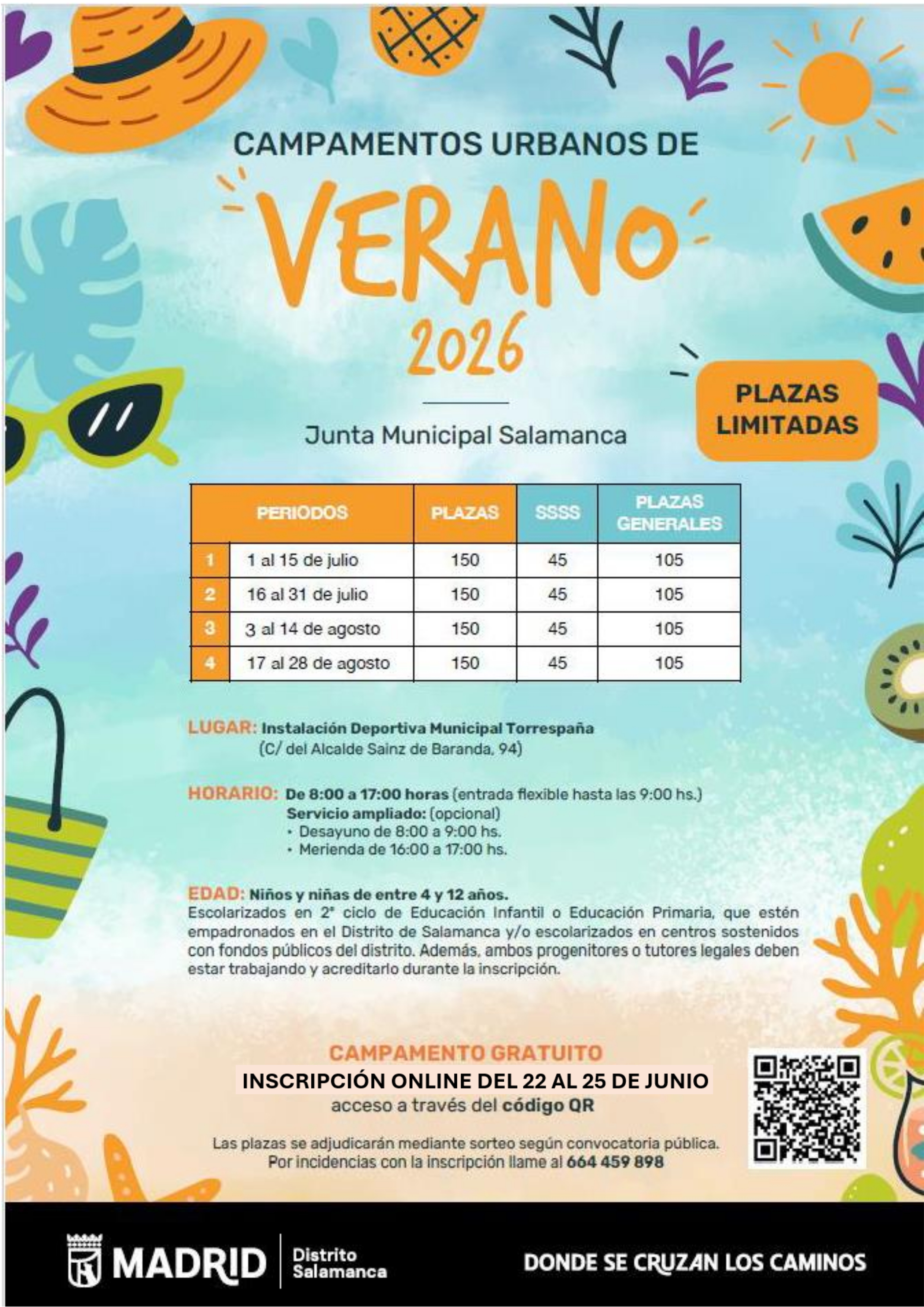 Imagen del cartel de los campamentos de verano en la IDB Torrespaña-Fuente del Berro