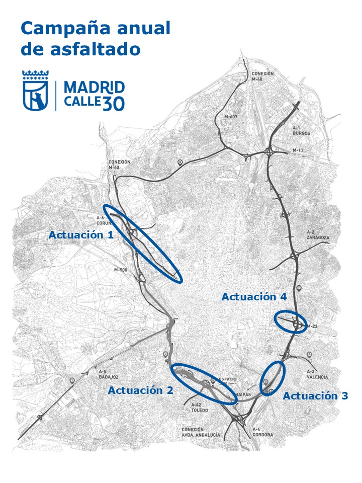 Plano de las zonas en las que se llevará a cabo la campaña de asfaltado