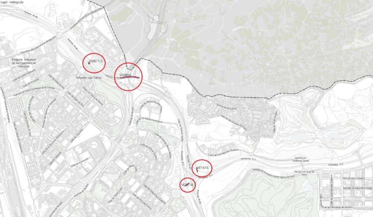 Plano de las cuatro estructuras del ramal que conecta Sanchinarro con la vía de servicio de la M-40 en sentido norte