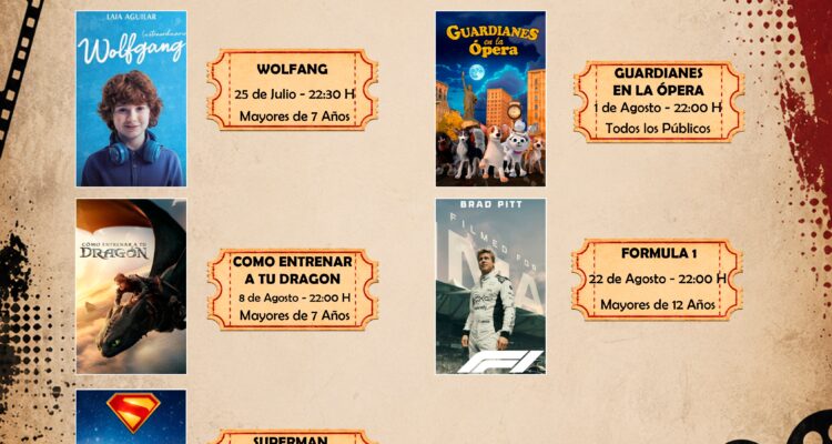 Cartel de la programación del cine de verano de Usera en el parque lineal del Manzanares