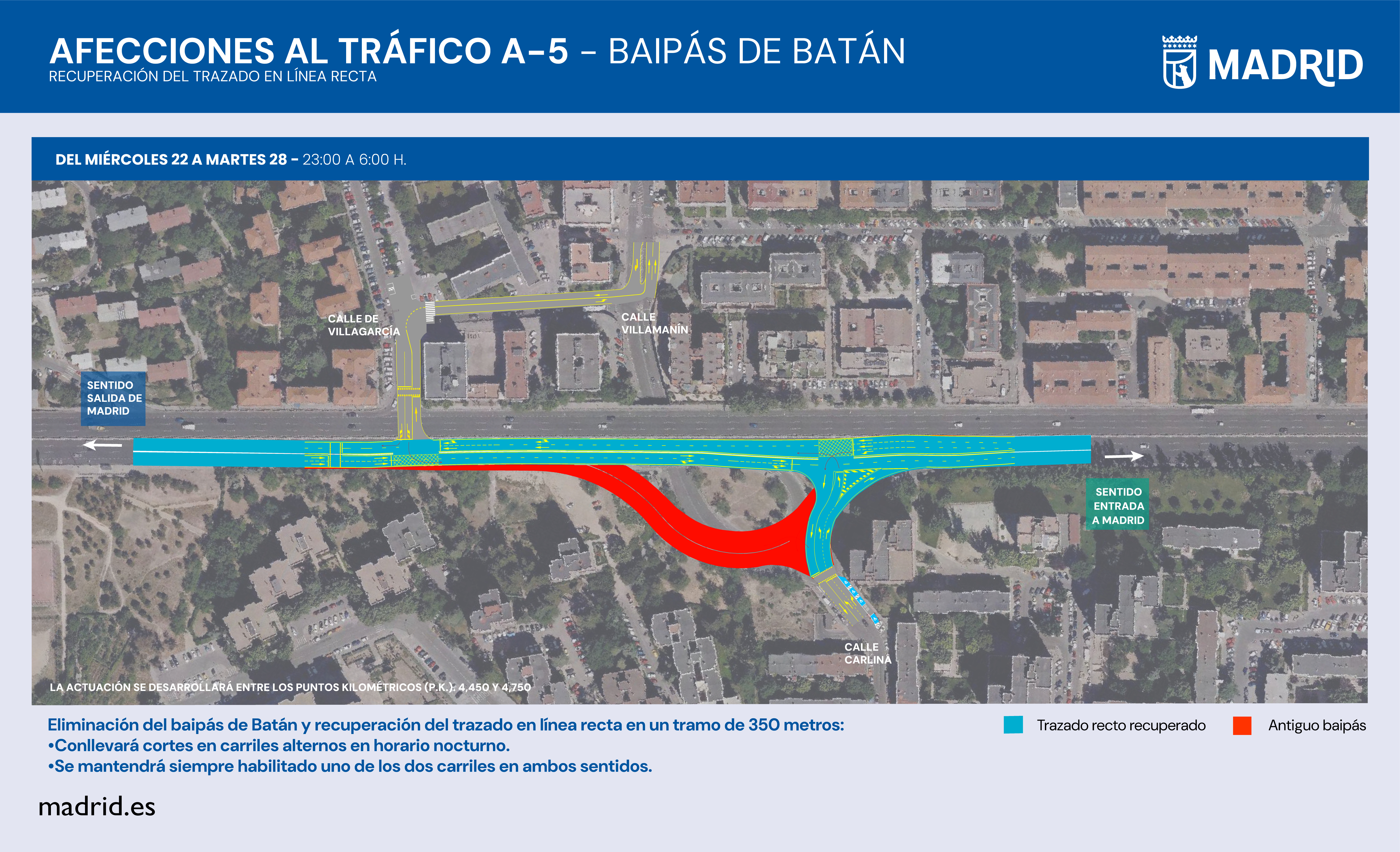 Cartel de las afecciones al tráfico en la A-5 - Baipás de Batán