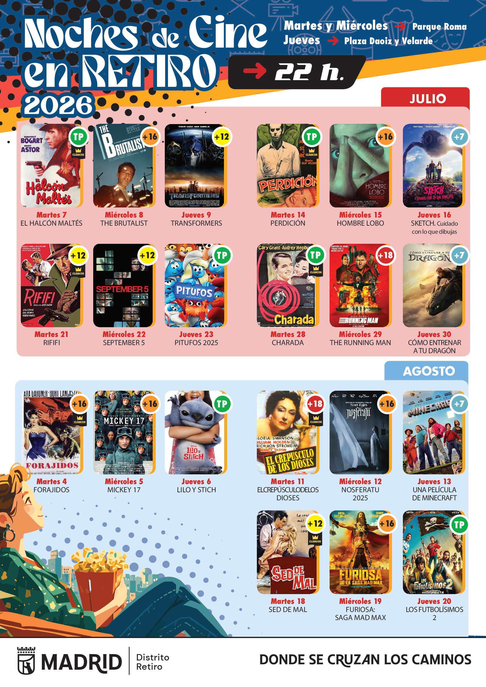 Cartel de cine de verano Retiro 2026