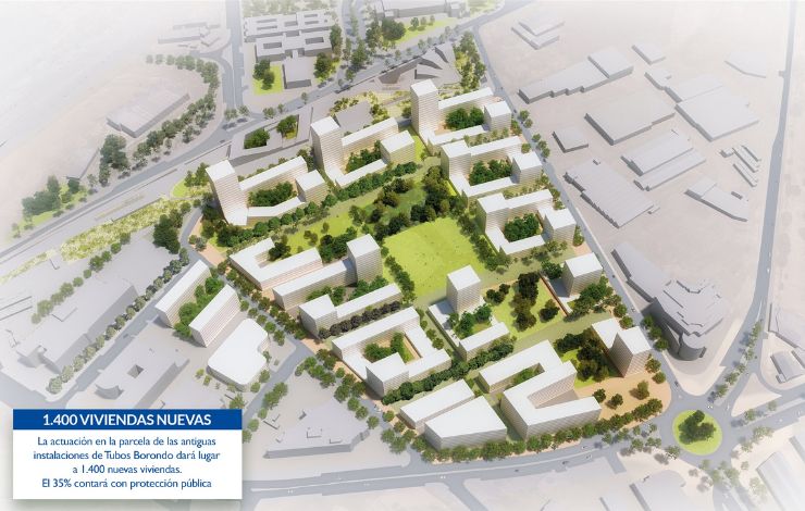 Infografía del proyecto de regeneración urbana en los antiguos terrenos de la fábrica Borondo