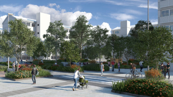 Recreación área estancial del Plan Regenera en barrio madrileño
