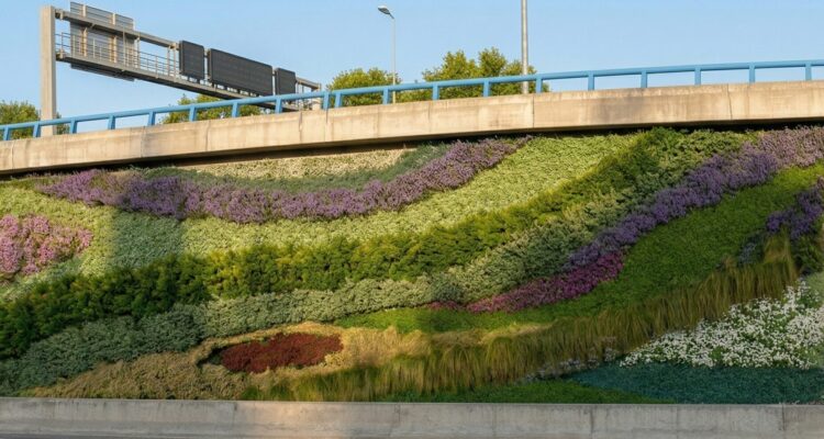 Recreación del jardín vertical en la M-30 a la altura del puente de Ventas