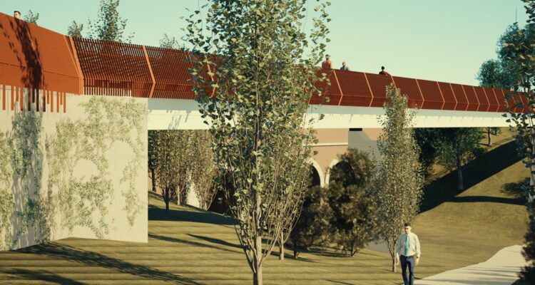 Recreación digital de la nueva pasarela peatonal del parque de la Cornisa de Tetuán