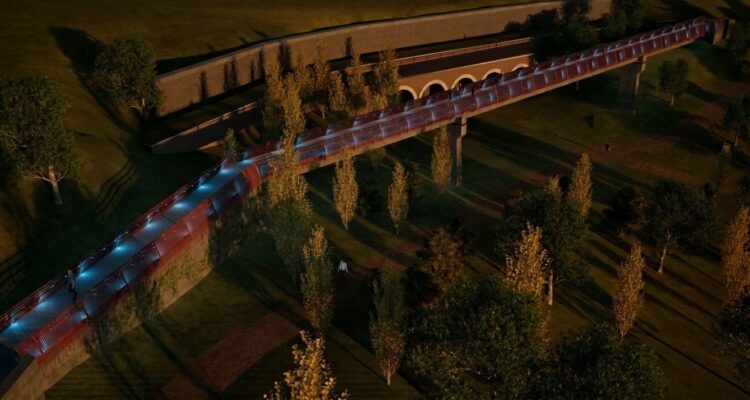 Recreación digital de la nueva pasarela peatonal del parque de la Cornisa de Tetuán